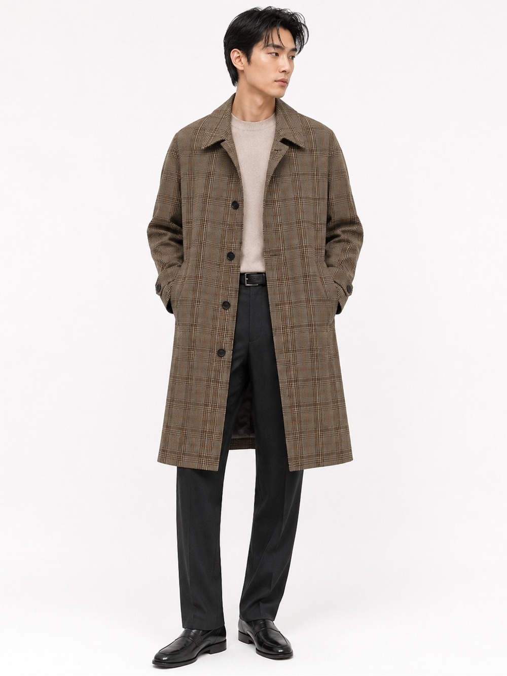 Helmut Lang Brown Plaid Long Overcoat / Trench Coat